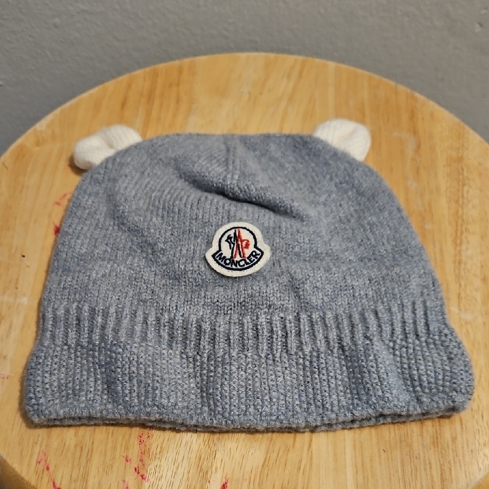 Moncler Kids Gray Beanie with Ear Accents